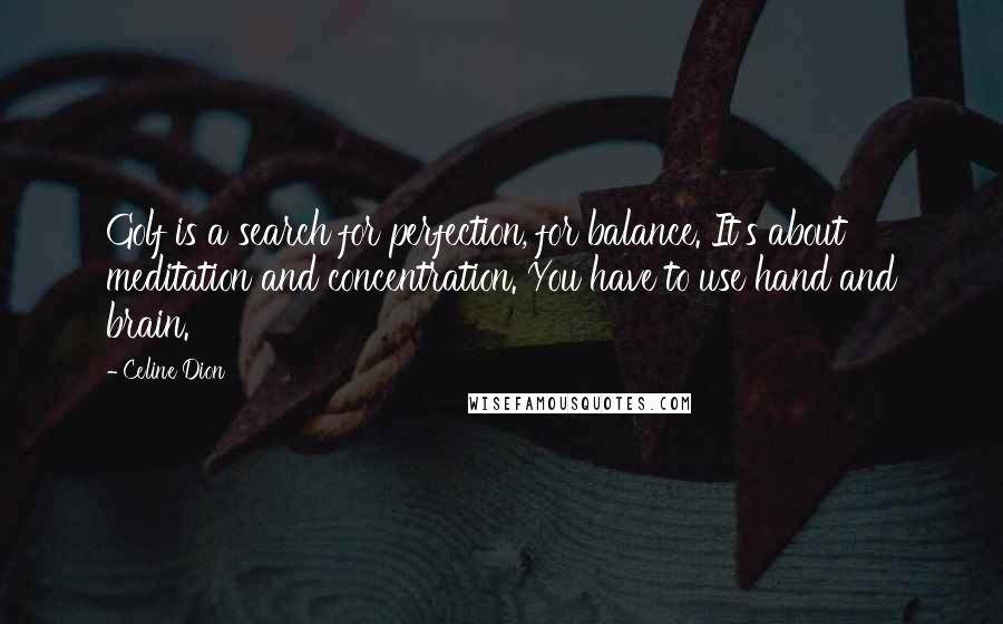 Celine Dion Quotes: Golf is a search for perfection, for balance. It's about meditation and concentration. You have to use hand and brain.