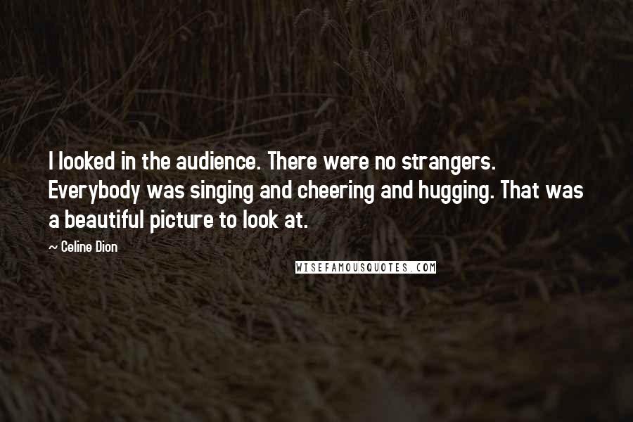 Celine Dion Quotes: I looked in the audience. There were no strangers. Everybody was singing and cheering and hugging. That was a beautiful picture to look at.