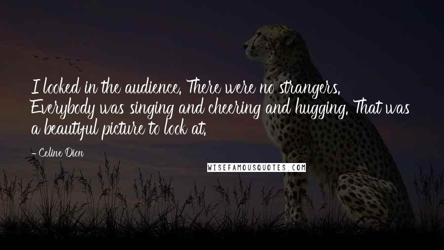 Celine Dion Quotes: I looked in the audience. There were no strangers. Everybody was singing and cheering and hugging. That was a beautiful picture to look at.