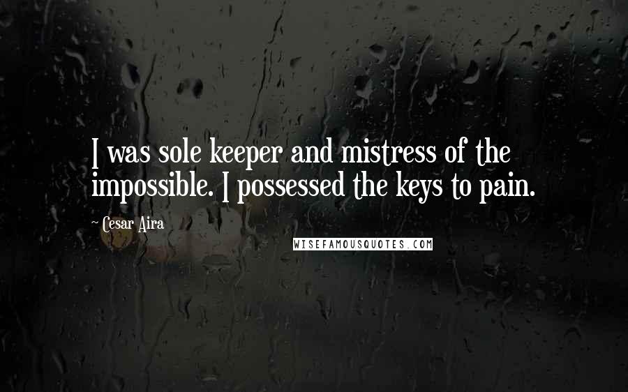 Cesar Aira Quotes: I was sole keeper and mistress of the impossible. I possessed the keys to pain.