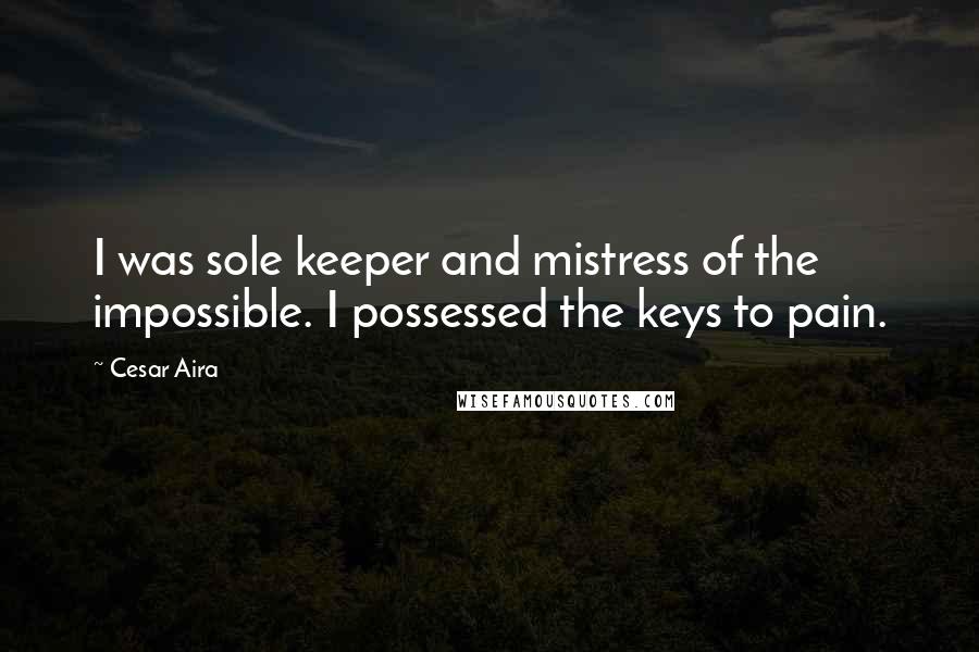 Cesar Aira Quotes: I was sole keeper and mistress of the impossible. I possessed the keys to pain.