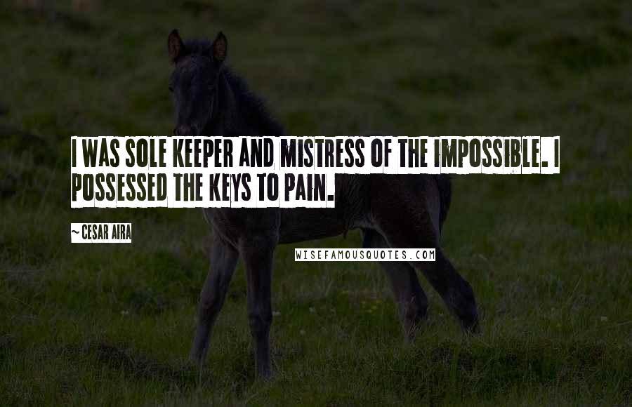 Cesar Aira Quotes: I was sole keeper and mistress of the impossible. I possessed the keys to pain.