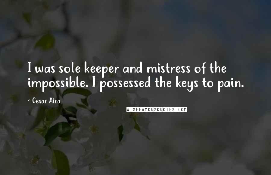 Cesar Aira Quotes: I was sole keeper and mistress of the impossible. I possessed the keys to pain.