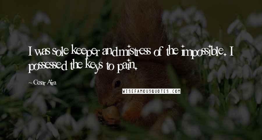 Cesar Aira Quotes: I was sole keeper and mistress of the impossible. I possessed the keys to pain.