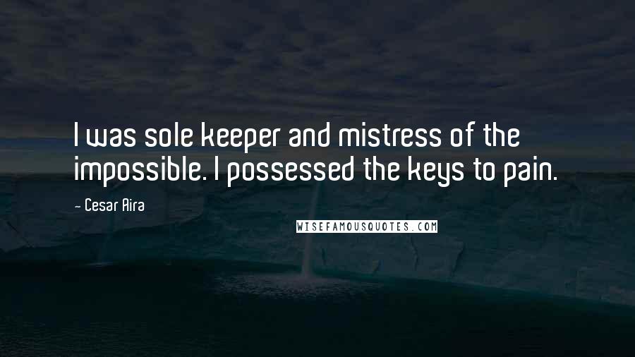 Cesar Aira Quotes: I was sole keeper and mistress of the impossible. I possessed the keys to pain.