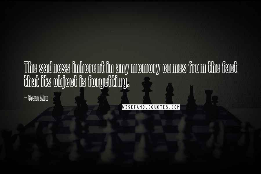 Cesar Aira Quotes: The sadness inherent in any memory comes from the fact that its object is forgetting.