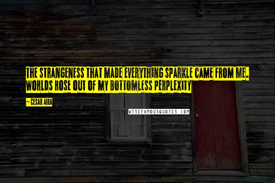 Cesar Aira Quotes: The strangeness that made everything sparkle came from me. Worlds rose out of my bottomless perplexity