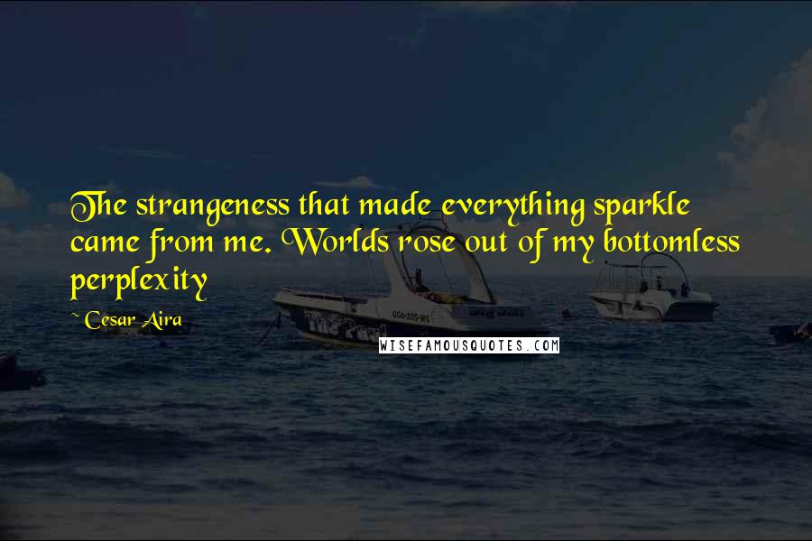 Cesar Aira Quotes: The strangeness that made everything sparkle came from me. Worlds rose out of my bottomless perplexity