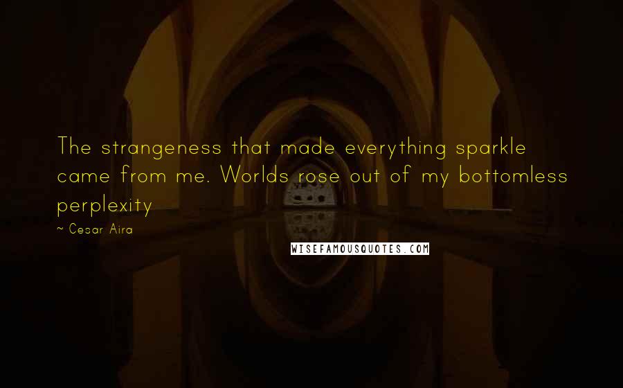 Cesar Aira Quotes: The strangeness that made everything sparkle came from me. Worlds rose out of my bottomless perplexity