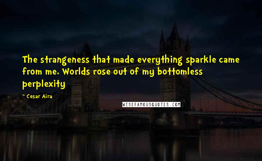 Cesar Aira Quotes: The strangeness that made everything sparkle came from me. Worlds rose out of my bottomless perplexity