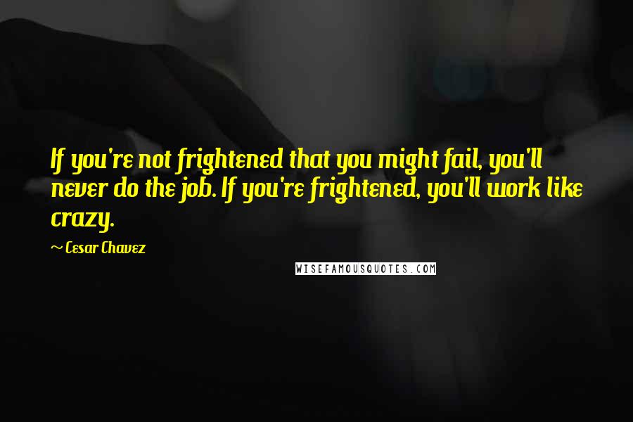 Cesar Chavez Quotes: If you're not frightened that you might fail, you'll never do the job. If you're frightened, you'll work like crazy.