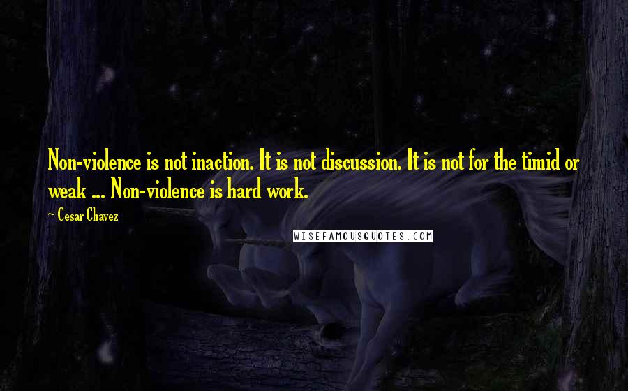 Cesar Chavez Quotes: Non-violence is not inaction. It is not discussion. It is not for the timid or weak ... Non-violence is hard work.