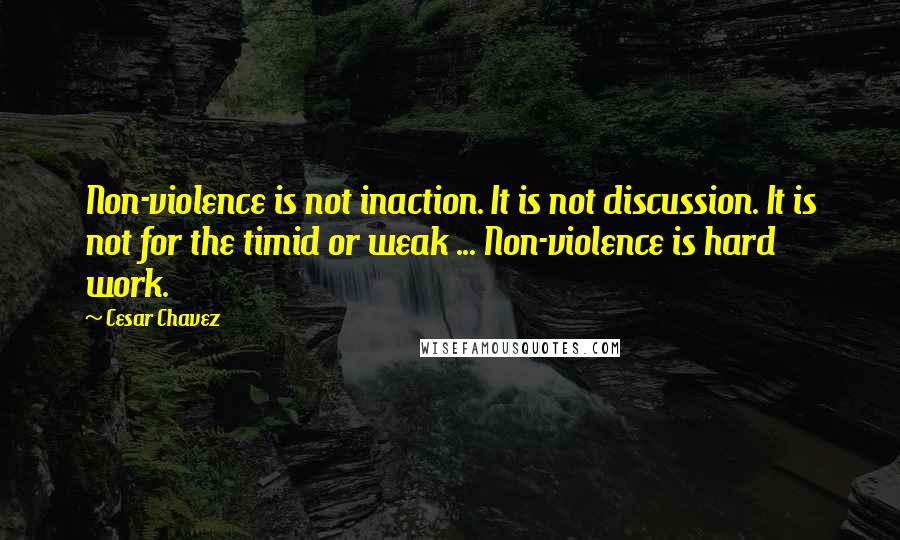 Cesar Chavez Quotes: Non-violence is not inaction. It is not discussion. It is not for the timid or weak ... Non-violence is hard work.