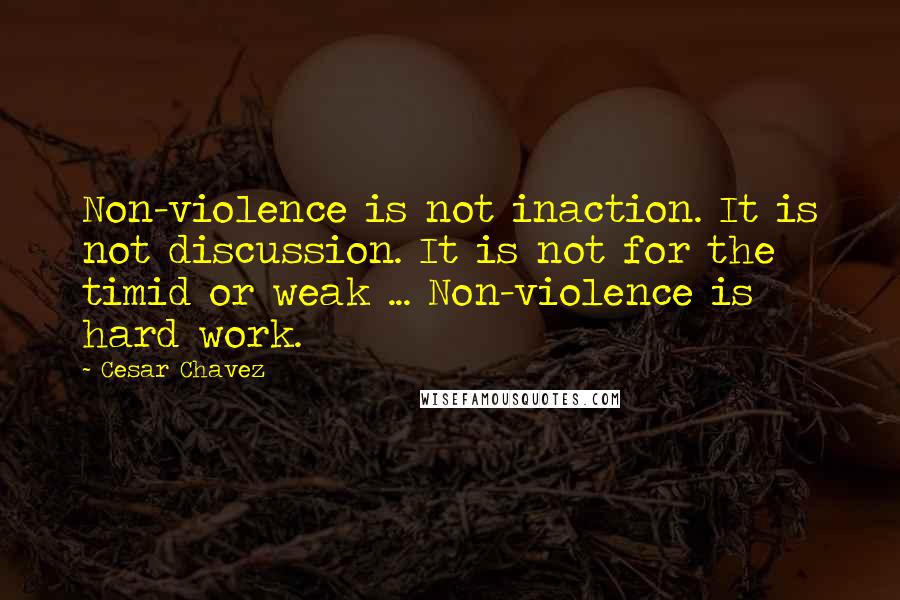 Cesar Chavez Quotes: Non-violence is not inaction. It is not discussion. It is not for the timid or weak ... Non-violence is hard work.