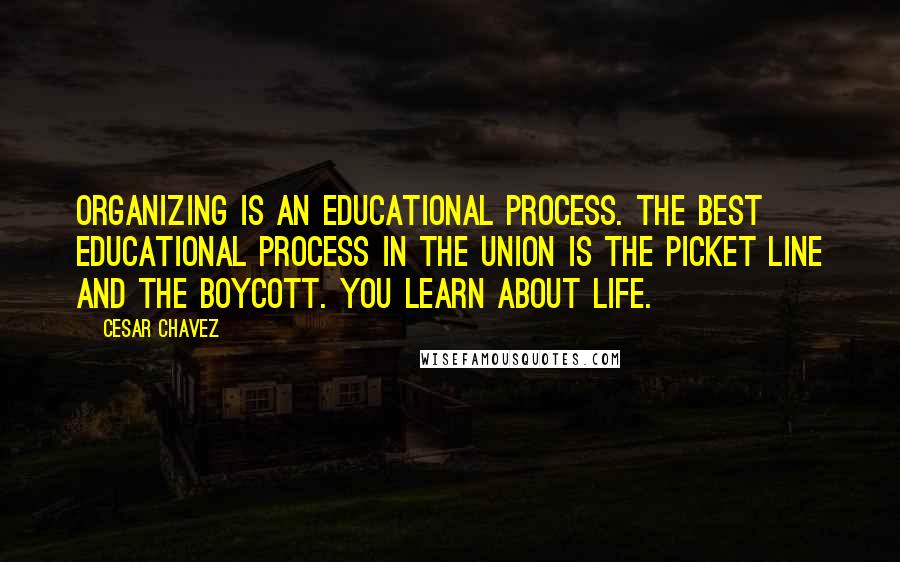 Cesar Chavez Quotes: Organizing is an educational process. The best educational process in the union is the picket line and the boycott. You learn about life.