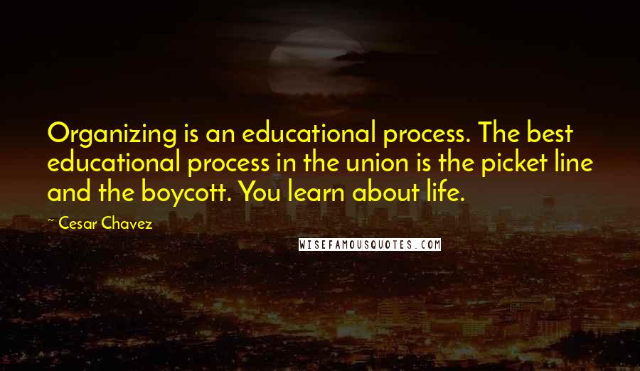 Cesar Chavez Quotes: Organizing is an educational process. The best educational process in the union is the picket line and the boycott. You learn about life.