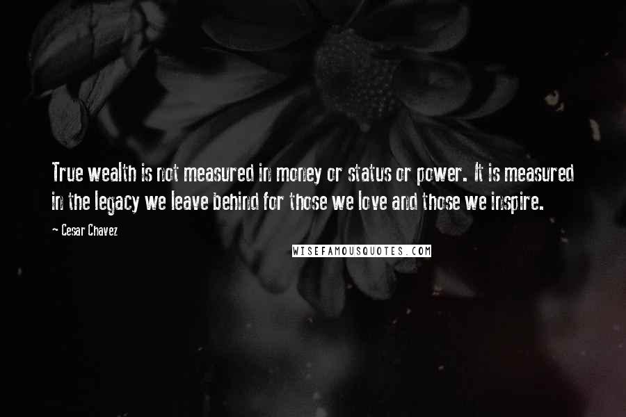 Cesar Chavez Quotes: True wealth is not measured in money or status or power. It is measured in the legacy we leave behind for those we love and those we inspire.