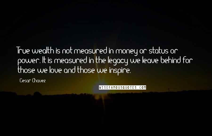 Cesar Chavez Quotes: True wealth is not measured in money or status or power. It is measured in the legacy we leave behind for those we love and those we inspire.