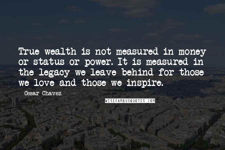 Cesar Chavez Quotes: True wealth is not measured in money or status or power. It is measured in the legacy we leave behind for those we love and those we inspire.