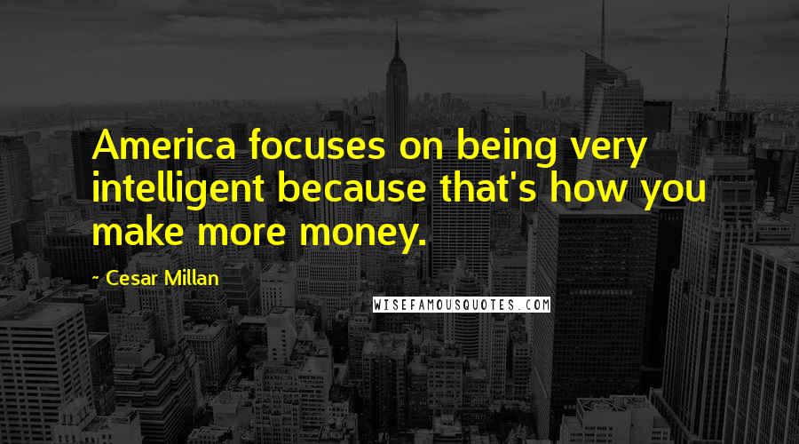 Cesar Millan Quotes: America focuses on being very intelligent because that's how you make more money.