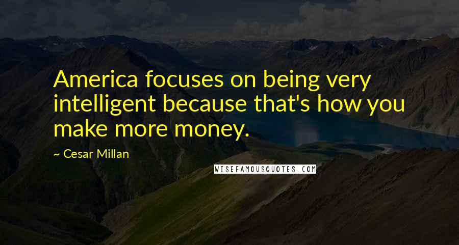 Cesar Millan Quotes: America focuses on being very intelligent because that's how you make more money.