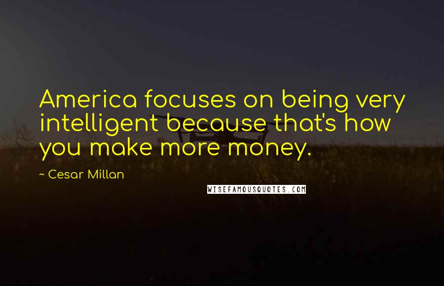 Cesar Millan Quotes: America focuses on being very intelligent because that's how you make more money.