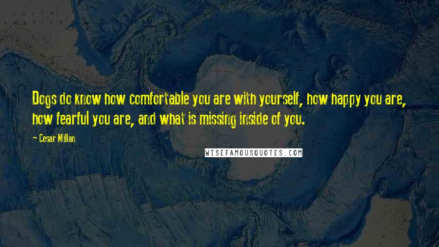 Cesar Millan Quotes: Dogs do know how comfortable you are with yourself, how happy you are, how fearful you are, and what is missing inside of you.