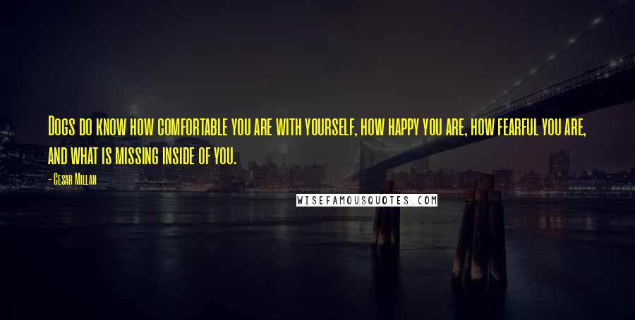 Cesar Millan Quotes: Dogs do know how comfortable you are with yourself, how happy you are, how fearful you are, and what is missing inside of you.