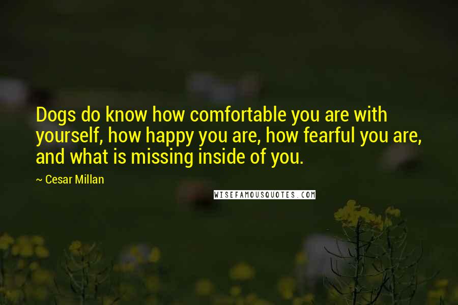 Cesar Millan Quotes: Dogs do know how comfortable you are with yourself, how happy you are, how fearful you are, and what is missing inside of you.