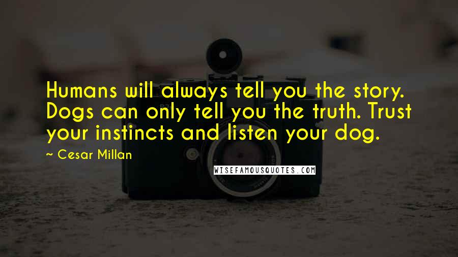 Cesar Millan Quotes: Humans will always tell you the story. Dogs can only tell you the truth. Trust your instincts and listen your dog.