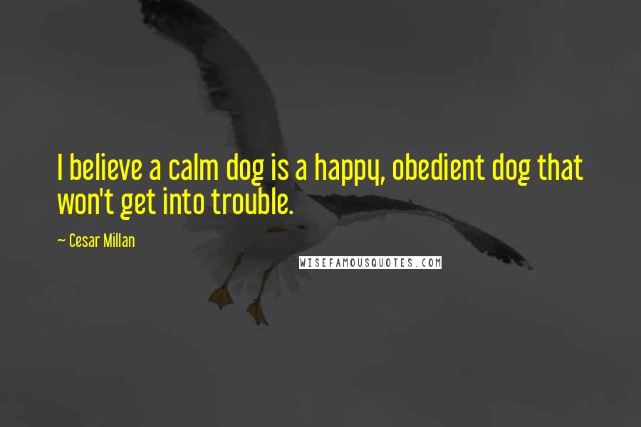Cesar Millan Quotes: I believe a calm dog is a happy, obedient dog that won't get into trouble.