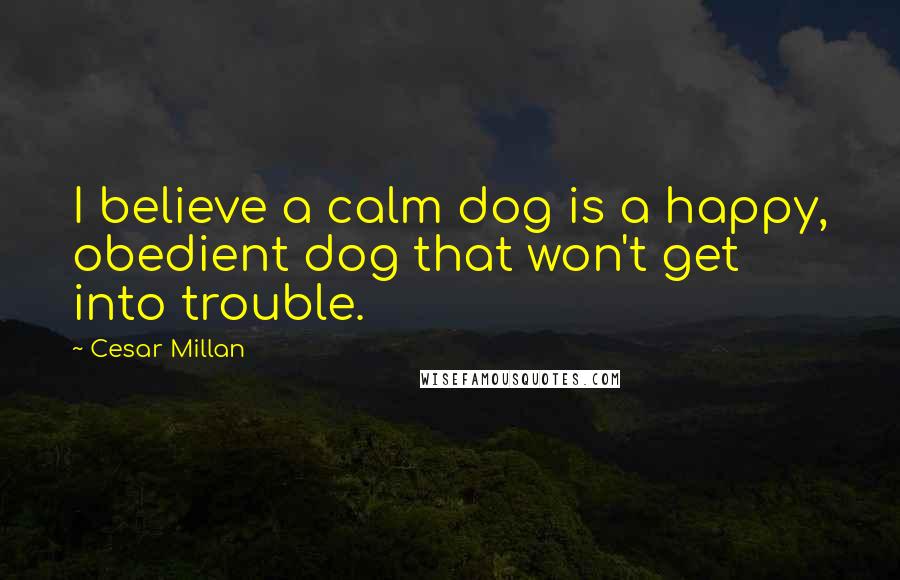 Cesar Millan Quotes: I believe a calm dog is a happy, obedient dog that won't get into trouble.