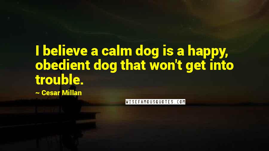 Cesar Millan Quotes: I believe a calm dog is a happy, obedient dog that won't get into trouble.