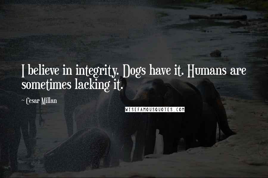 Cesar Millan Quotes: I believe in integrity. Dogs have it. Humans are sometimes lacking it.