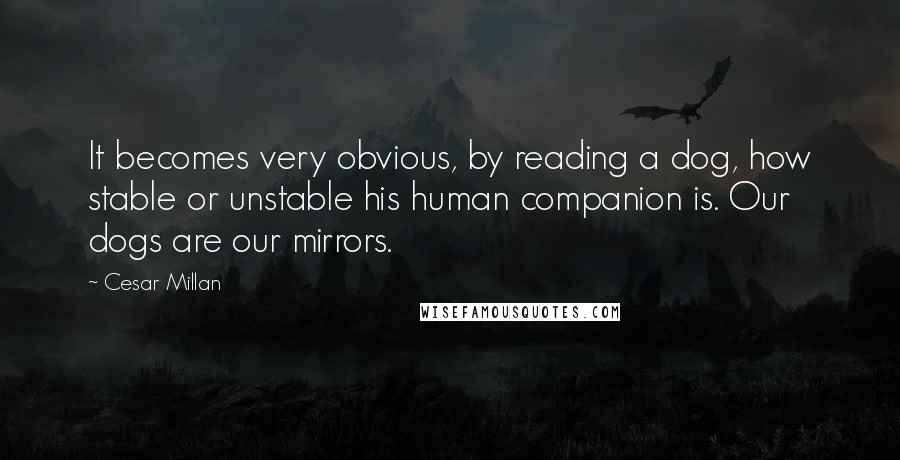 Cesar Millan Quotes: It becomes very obvious, by reading a dog, how stable or unstable his human companion is. Our dogs are our mirrors.