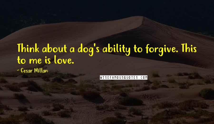 Cesar Millan Quotes: Think about a dog's ability to forgive. This to me is love.