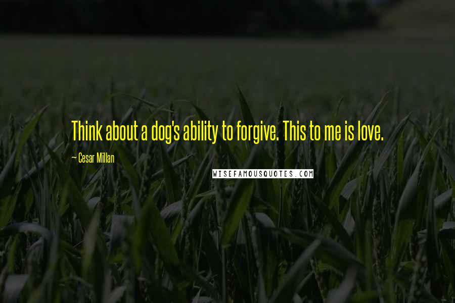 Cesar Millan Quotes: Think about a dog's ability to forgive. This to me is love.