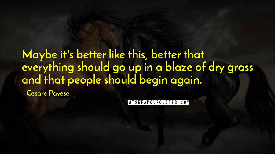Cesare Pavese Quotes: Maybe it's better like this, better that everything should go up in a blaze of dry grass and that people should begin again.