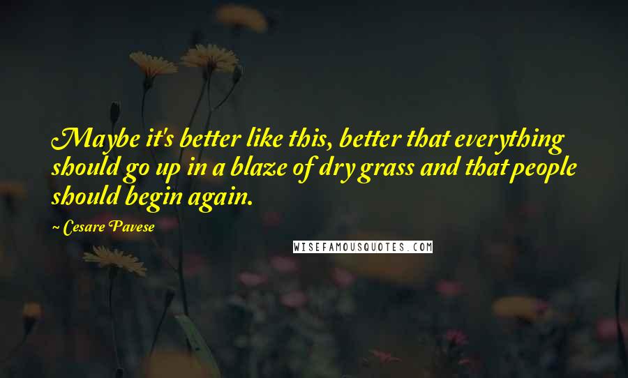 Cesare Pavese Quotes: Maybe it's better like this, better that everything should go up in a blaze of dry grass and that people should begin again.