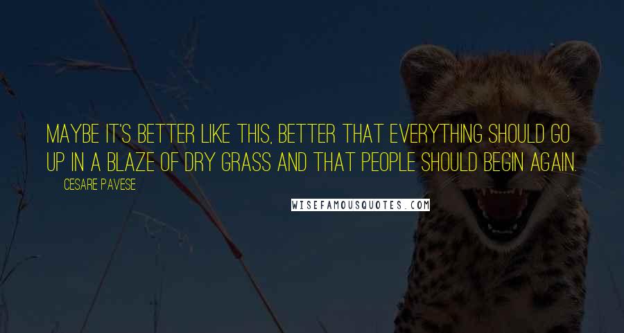 Cesare Pavese Quotes: Maybe it's better like this, better that everything should go up in a blaze of dry grass and that people should begin again.