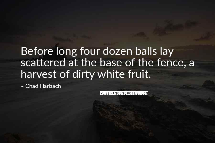 Chad Harbach Quotes: Before long four dozen balls lay scattered at the base of the fence, a harvest of dirty white fruit.