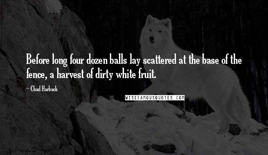 Chad Harbach Quotes: Before long four dozen balls lay scattered at the base of the fence, a harvest of dirty white fruit.