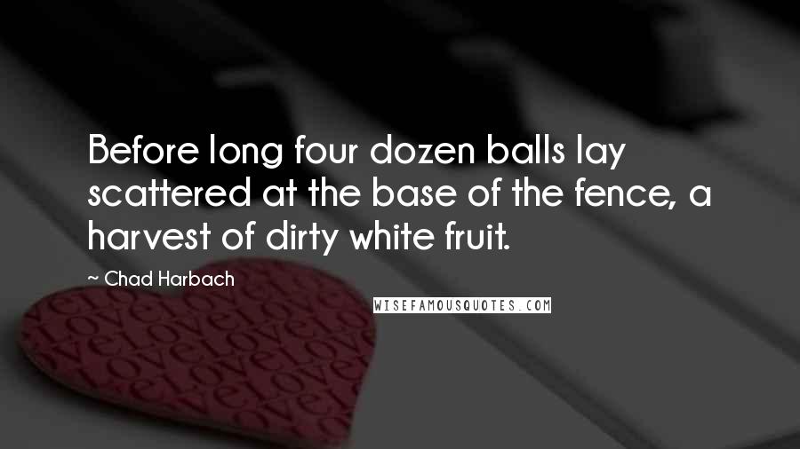 Chad Harbach Quotes: Before long four dozen balls lay scattered at the base of the fence, a harvest of dirty white fruit.