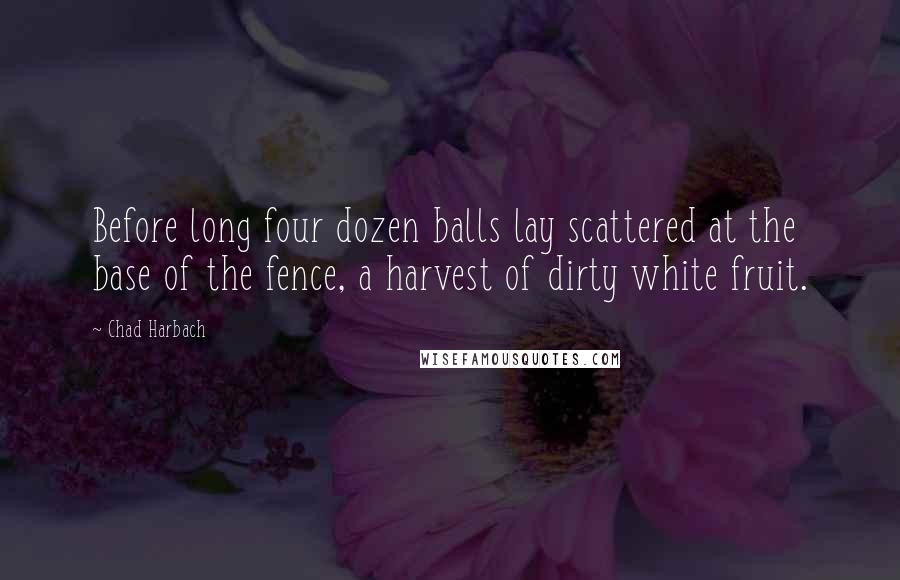 Chad Harbach Quotes: Before long four dozen balls lay scattered at the base of the fence, a harvest of dirty white fruit.