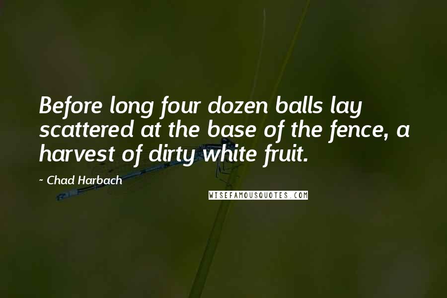 Chad Harbach Quotes: Before long four dozen balls lay scattered at the base of the fence, a harvest of dirty white fruit.