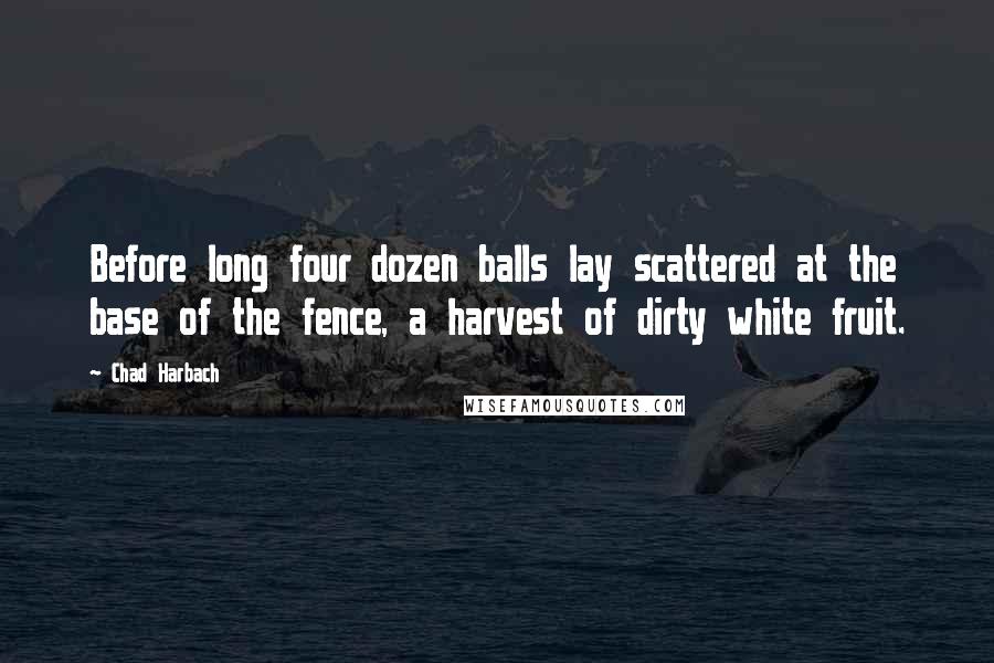 Chad Harbach Quotes: Before long four dozen balls lay scattered at the base of the fence, a harvest of dirty white fruit.