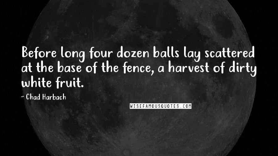 Chad Harbach Quotes: Before long four dozen balls lay scattered at the base of the fence, a harvest of dirty white fruit.