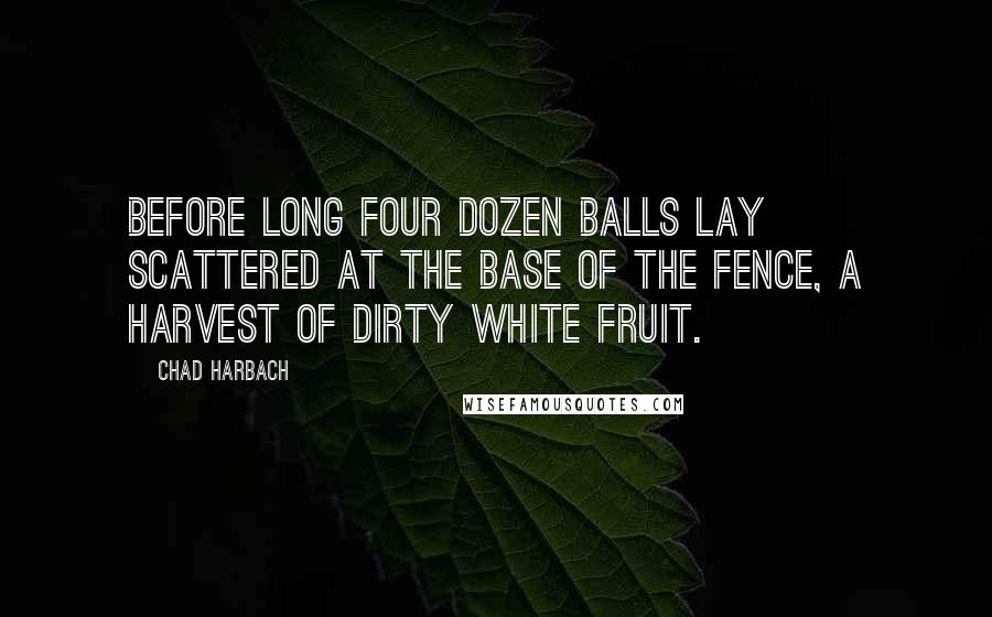 Chad Harbach Quotes: Before long four dozen balls lay scattered at the base of the fence, a harvest of dirty white fruit.
