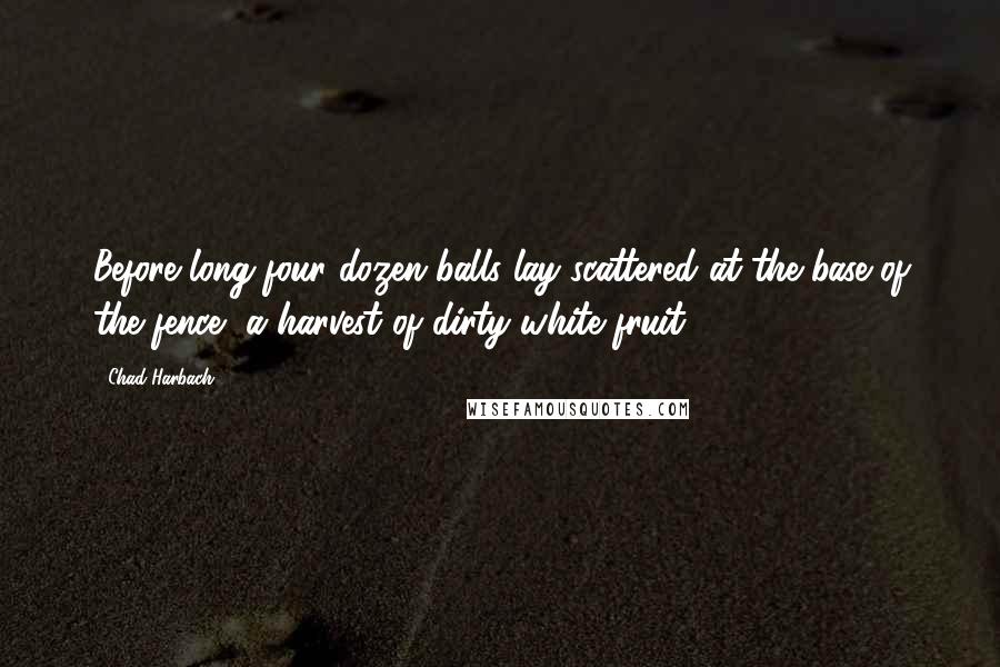 Chad Harbach Quotes: Before long four dozen balls lay scattered at the base of the fence, a harvest of dirty white fruit.
