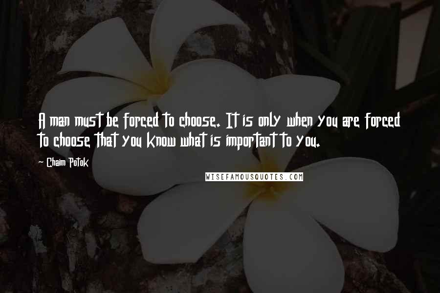 Chaim Potok Quotes: A man must be forced to choose. It is only when you are forced to choose that you know what is important to you.